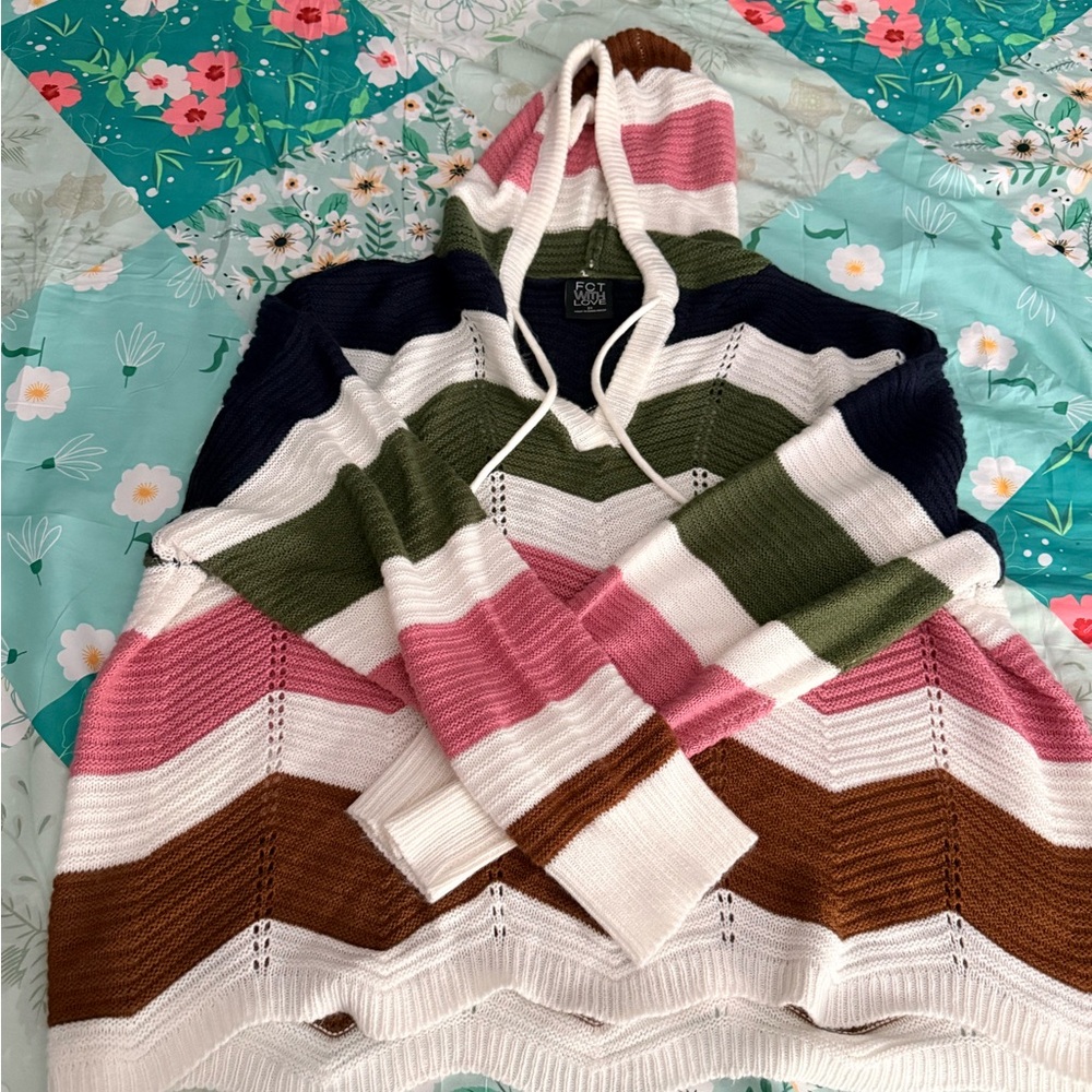 Cozy V-Neck Striped Sweater in Pink, Green, and Brown